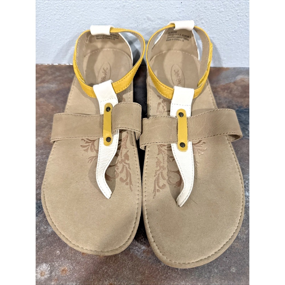 NWOB Aetrex Jane Womens 7 Leather T-Strap Thong Comfort Sandals SC805W